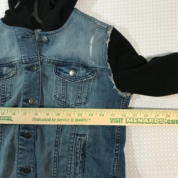 DIVIDED WOMENS DENIM JACKET WITH BLACK HOODIE UNDERLAY SIZE 12 - Picture 4 of 6